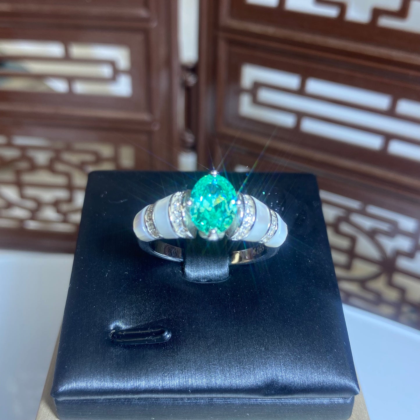 S925 Silver Green Diamond Ring