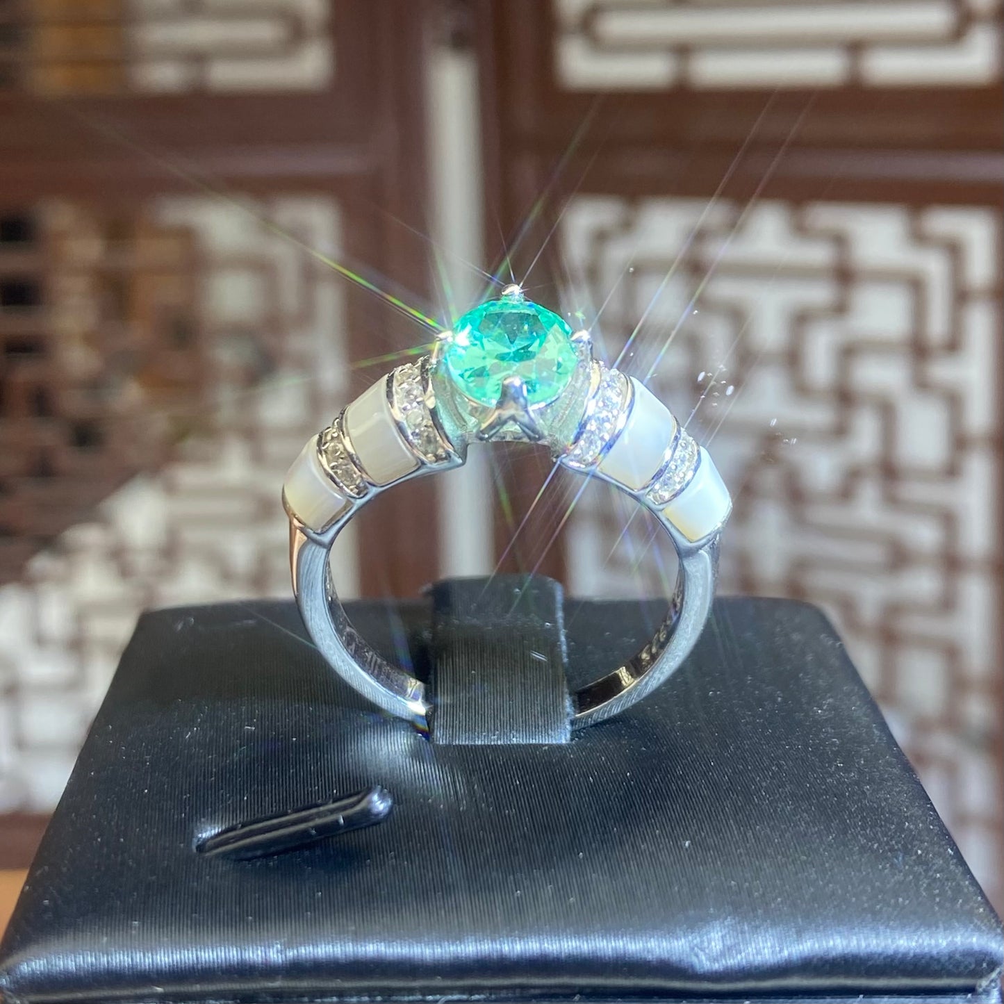 S925 Silver Green Diamond Ring