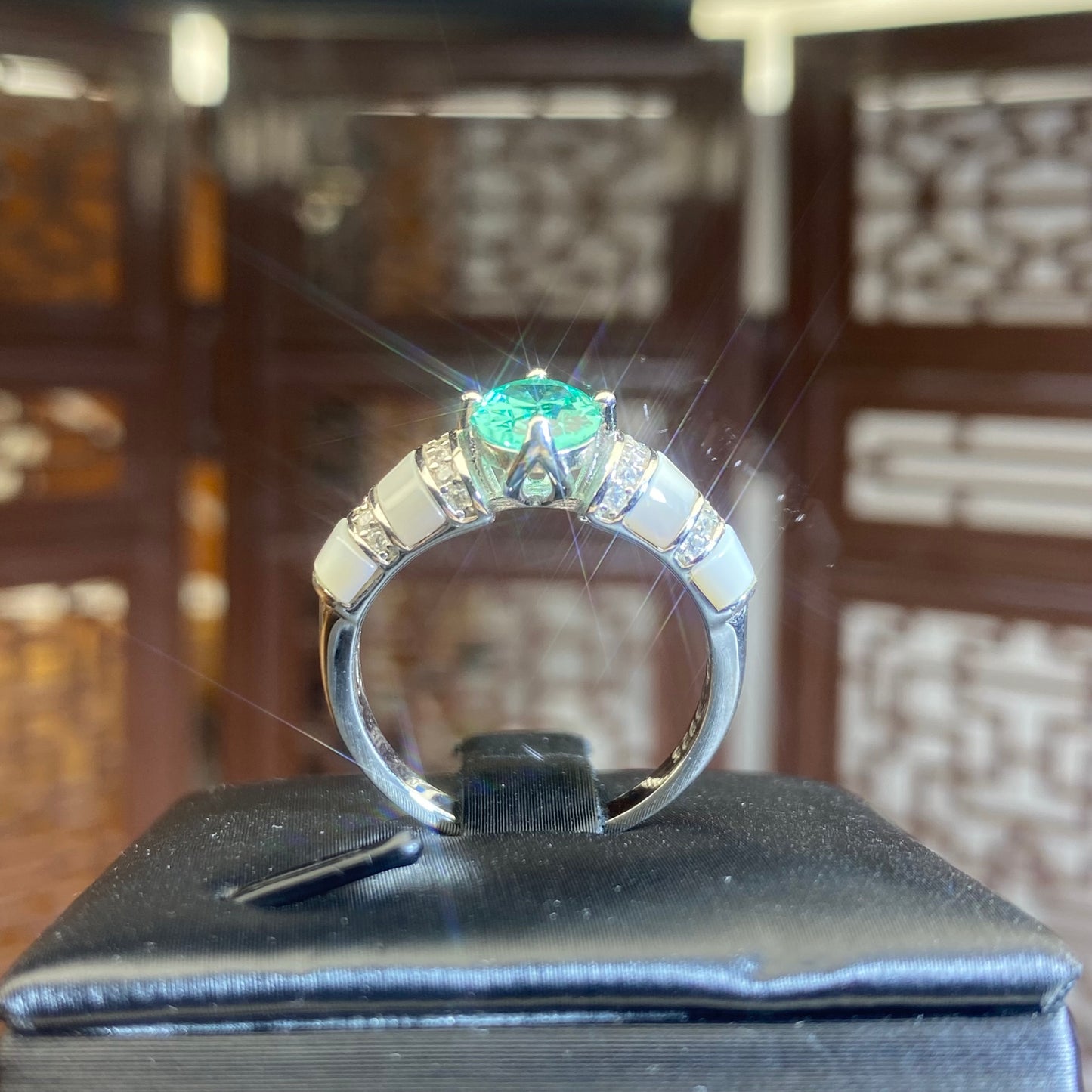 S925 Silver Green Diamond Ring