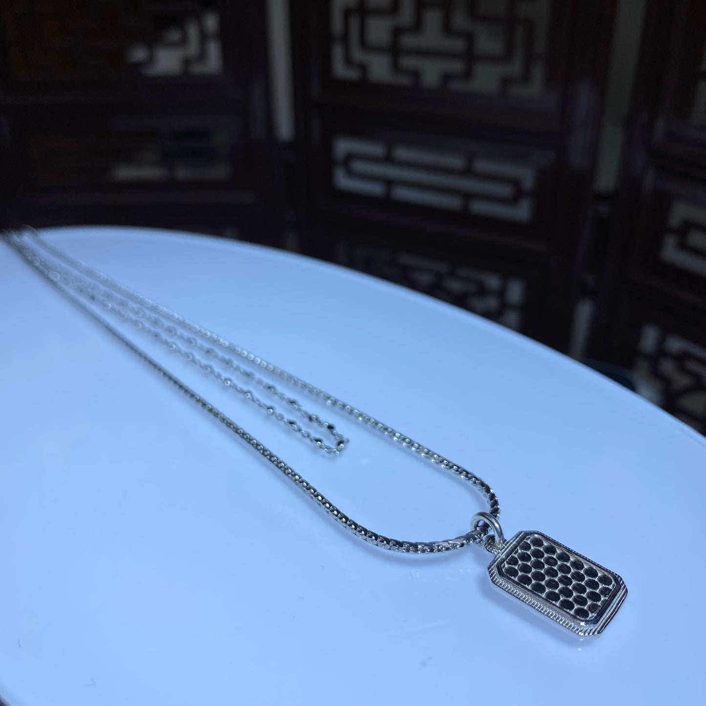 S925 silver square lens necklace