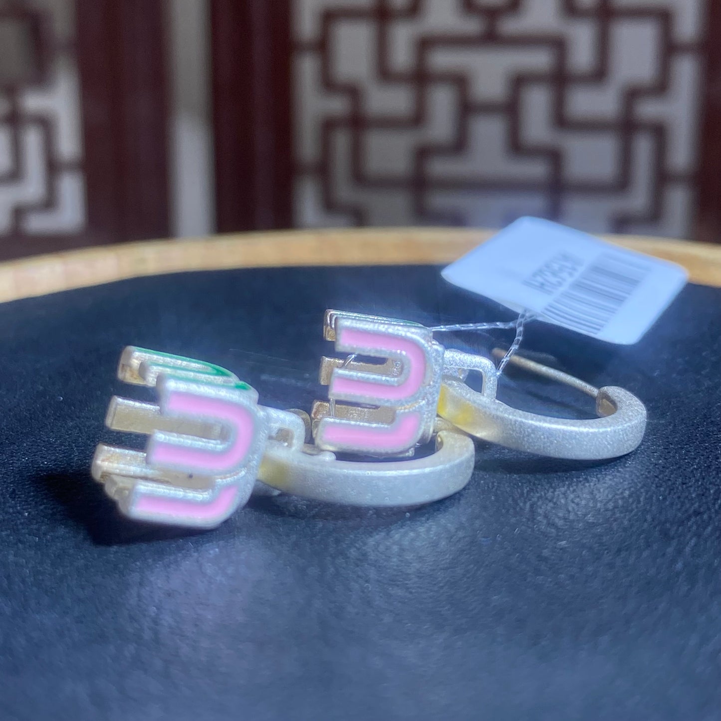 S925 silver square letter earrings