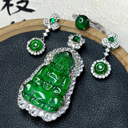 Three-piece set of natural Myanmar A-quality jadeite pendants